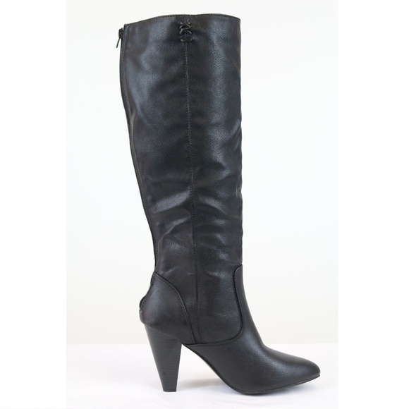 Black Tall High Heel Below Knee Boots - Picture 2 of 3